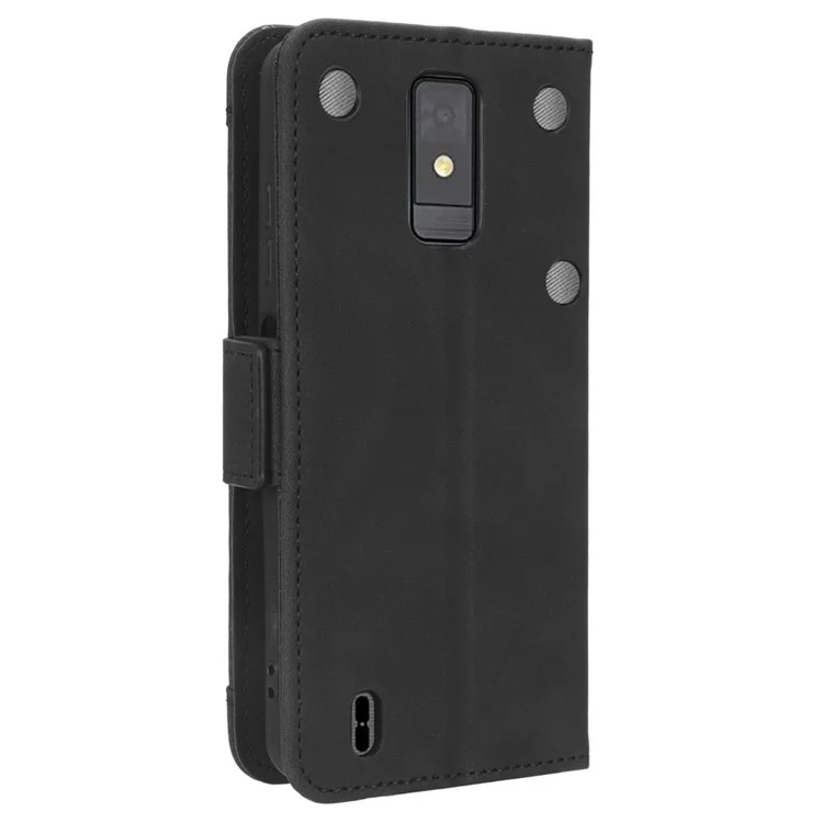 For ZTE Blade A32 PU Leather Phone Cover Stand Multiple Card Slots Wallet Flip Case - Black