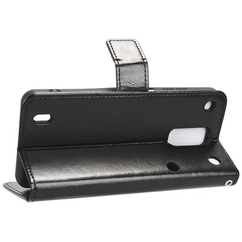 Para ZTE Blade A32 PU Leather Flip Folio Case Crazy Horse Texture Stand Wallet Phone Cover - Black