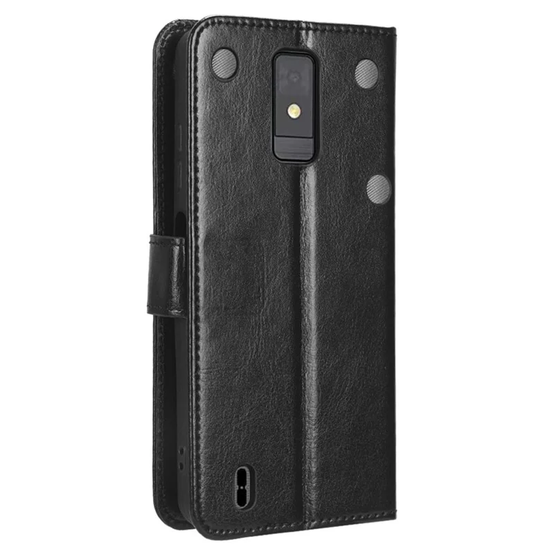 Para ZTE Blade A32 PU Leather Flip Folio Case Crazy Horse Texture Stand Wallet Phone Cover - Black