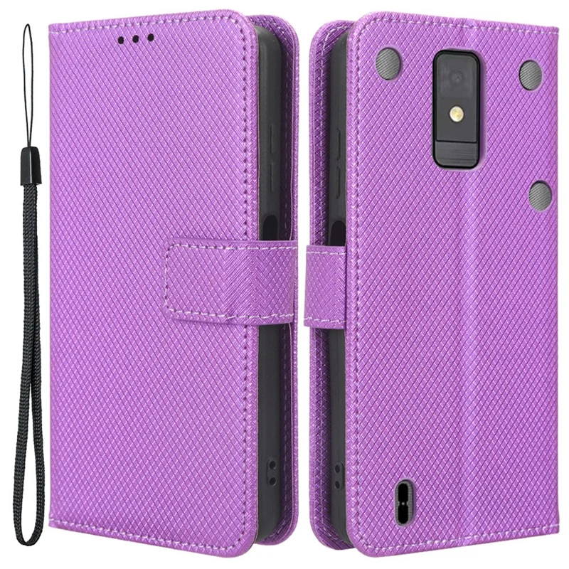 For ZTE Blade A32 PU Leather Flip Cover Diamond Texture Wallet Stand Inner TPU Phone Case - Purple