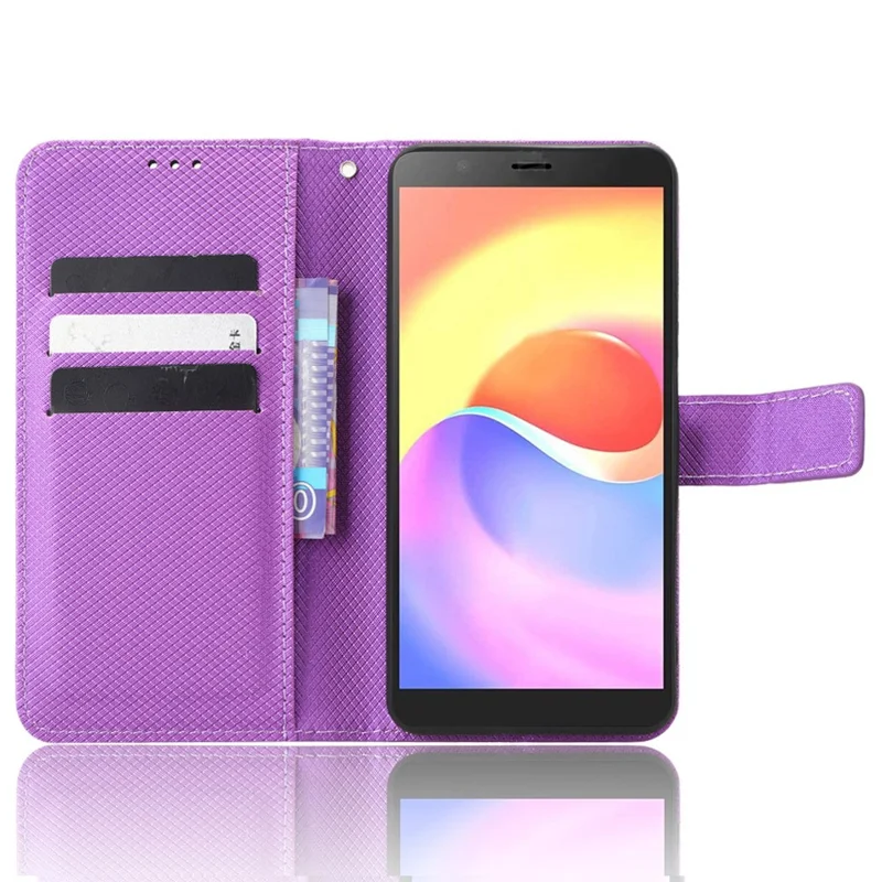 For ZTE Blade A32 PU Leather Flip Cover Diamond Texture Wallet Stand Inner TPU Phone Case - Purple