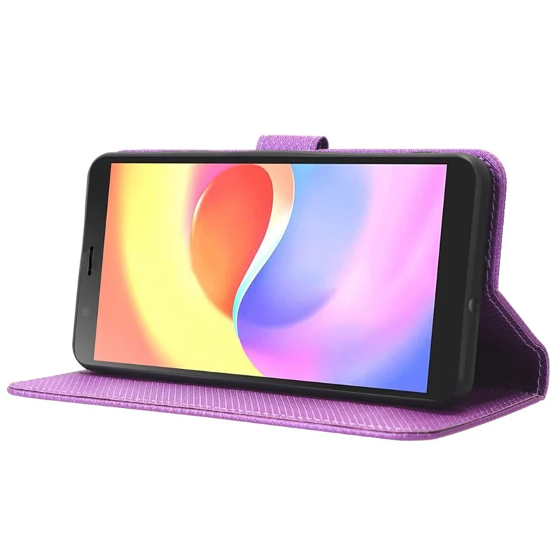 For ZTE Blade A32 PU Leather Flip Cover Diamond Texture Wallet Stand Inner TPU Phone Case - Purple