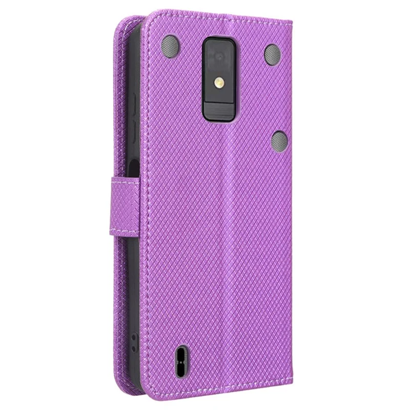 For ZTE Blade A32 PU Leather Flip Cover Diamond Texture Wallet Stand Inner TPU Phone Case - Purple