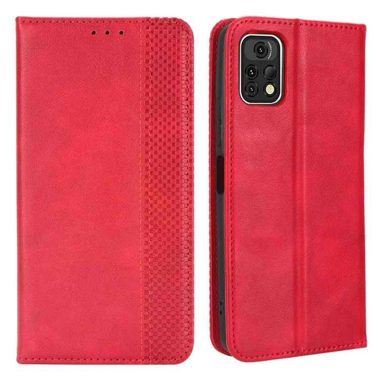 Für Umidigi A13 Pro Vintage PU-Leder Folio Flip Cover Magnetische Absorptionsständer Brieftasche Handyhülle - Rot