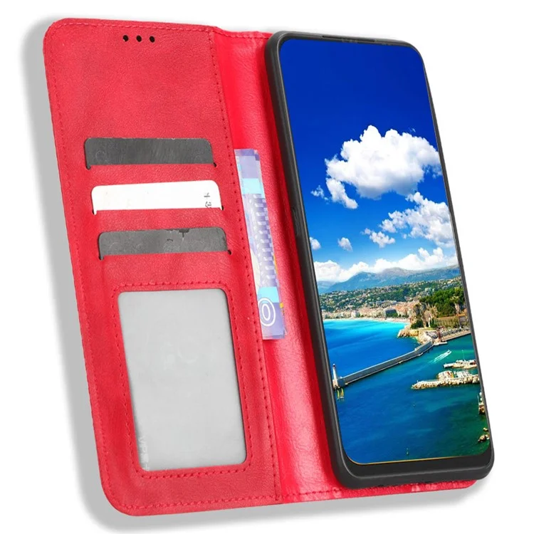 Für Umidigi A13 Pro Vintage PU-Leder Folio Flip Cover Magnetische Absorptionsständer Brieftasche Handyhülle - Rot