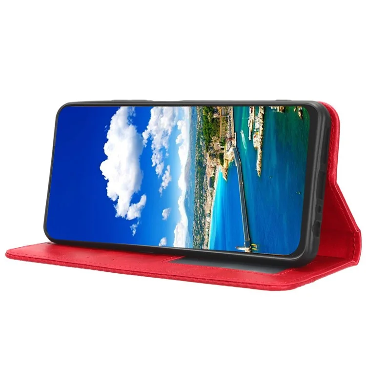 Für Umidigi A13 Pro Vintage PU-Leder Folio Flip Cover Magnetische Absorptionsständer Brieftasche Handyhülle - Rot