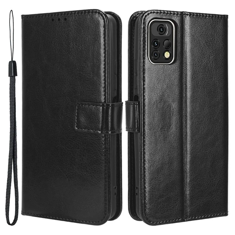 Para Umidigi A13 Pro PU Leather Flip Cover Crazy Horse Texture Wallet Stand Phone Case - Preto
