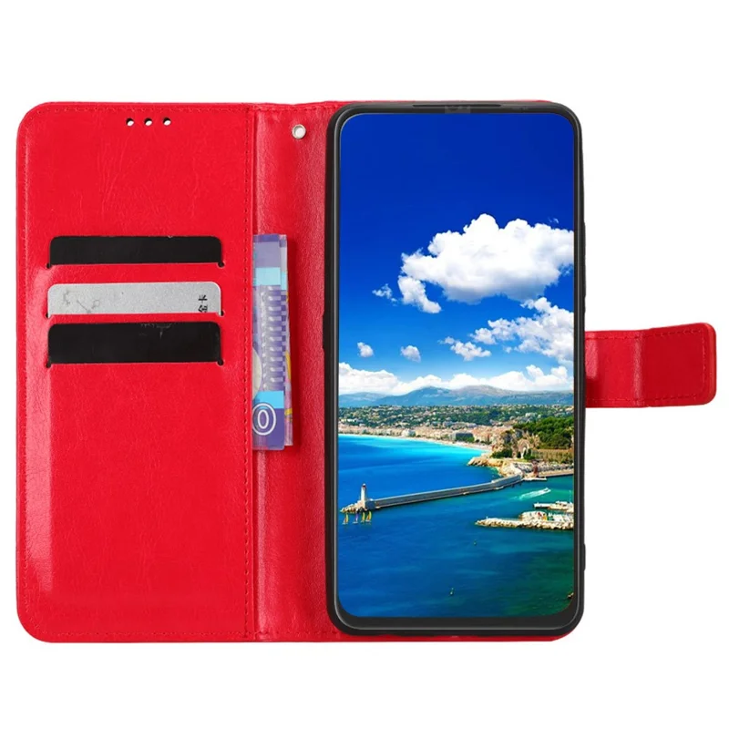 Folia do Umidigi A13 Pro z premiumowej skóry PU z teksturą Crazy Horse, etui portfelowe z podstawką - czerwony