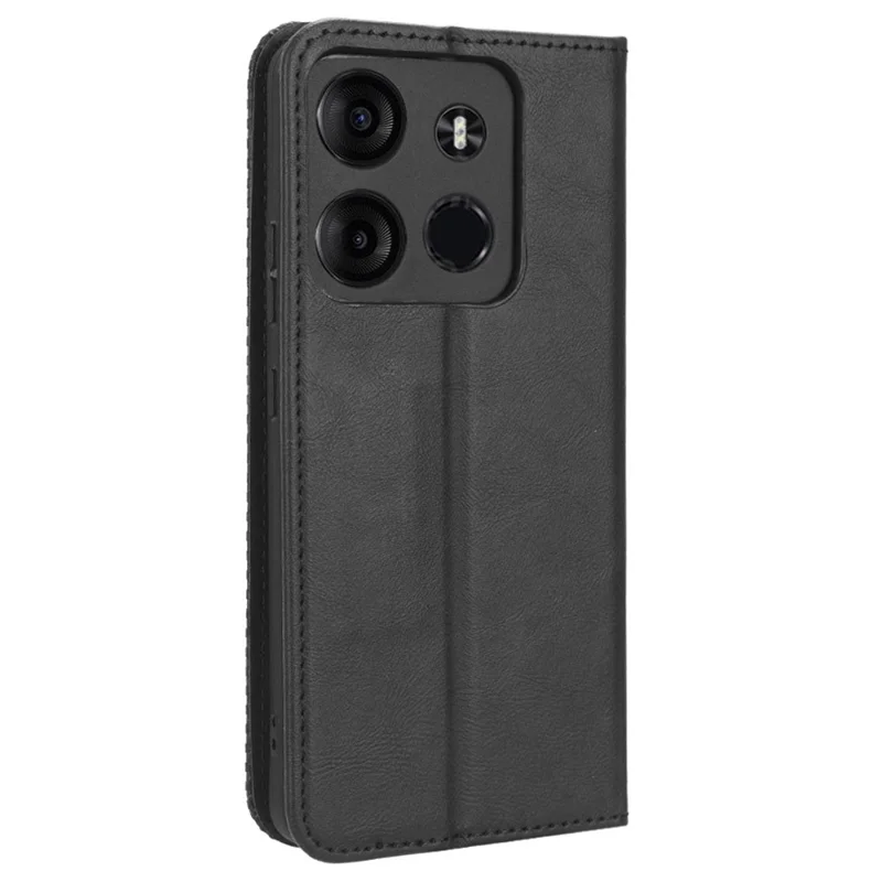 For TECNO Spark Go 2023 4G Vintage PU Leather Magnetic Flip Cover Stand Wallet Phone Case - Black