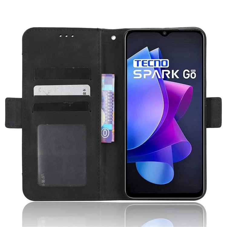 For TECNO Spark Go 2023 4G Wallet Case with Multiple Card Holder PU Leather Stand Flip Phone Cover - Black