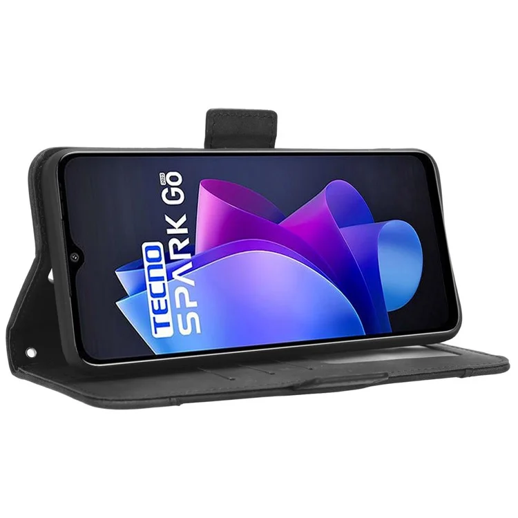 For TECNO Spark Go 2023 4G Wallet Case with Multiple Card Holder PU Leather Stand Flip Phone Cover - Black