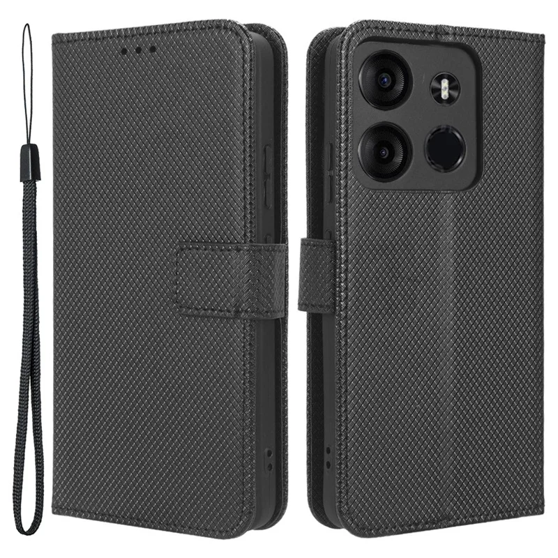 Для TECNO Spark Go 2023 4G чехол-книжка из искусственной кожи с текстурой под бриллиант, подставкой и магнитной застежкой - черный