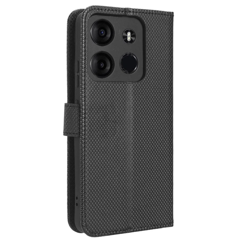 Для TECNO Spark Go 2023 4G чехол-книжка из искусственной кожи с текстурой под бриллиант, подставкой и магнитной застежкой - черный