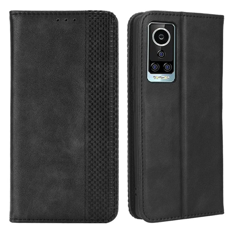 For BLU Bold N2 Retro Wallet Phone Case PU Leather Magnetic Absorption Stand Cover - Black