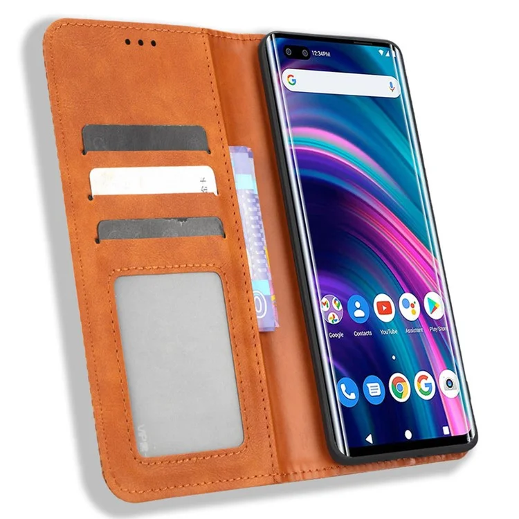For BLU Bold N2 Retro Wallet Phone Case PU Leather Magnetic Absorption Stand Cover - Brown