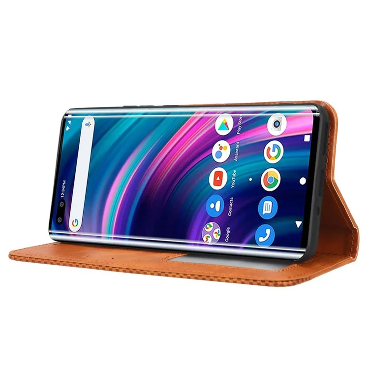 For BLU Bold N2 Retro Wallet Phone Case PU Leather Magnetic Absorption Stand Cover - Brown