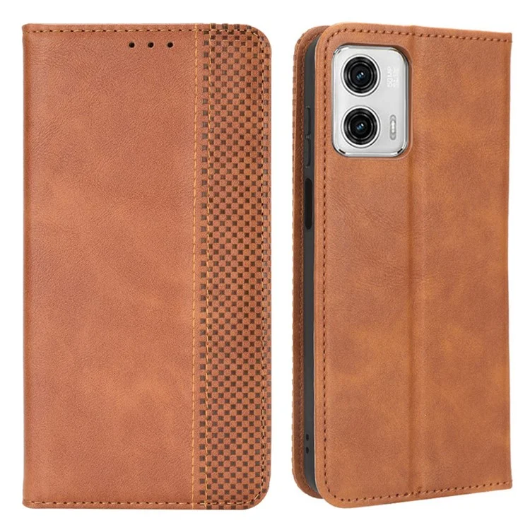 Per Motorola Moto G73 5G Retro PU Leather Wallet Phone Case Magnetic Absorption Protection Cover with Stand - Marrone