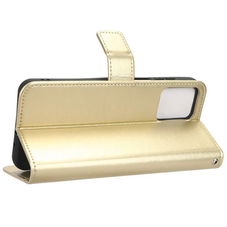 For Motorola Moto G73 5G PU Leather Wallet Phone Case Crazy Horse Texture Folding Stand Cover - Gold