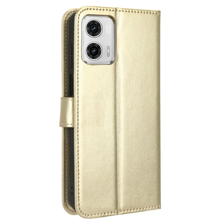 For Motorola Moto G73 5G PU Leather Wallet Phone Case Crazy Horse Texture Folding Stand Cover - Gold