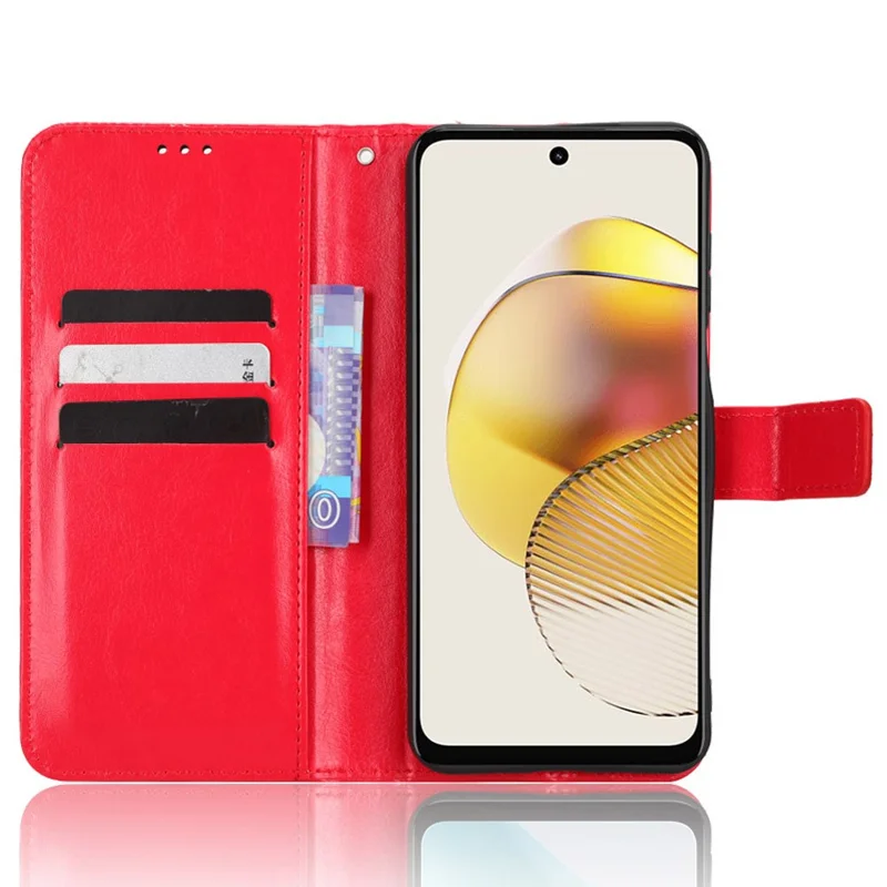 For Motorola Moto G73 5G PU Leather Wallet Phone Case Crazy Horse Texture Folding Stand Cover - Red