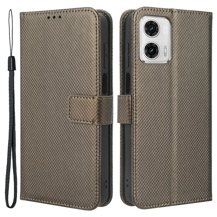 Для Motorola Moto G73 5G PU Leather Wallet Phone Case Diamond Texture Support Stand Phone Cover - Brown