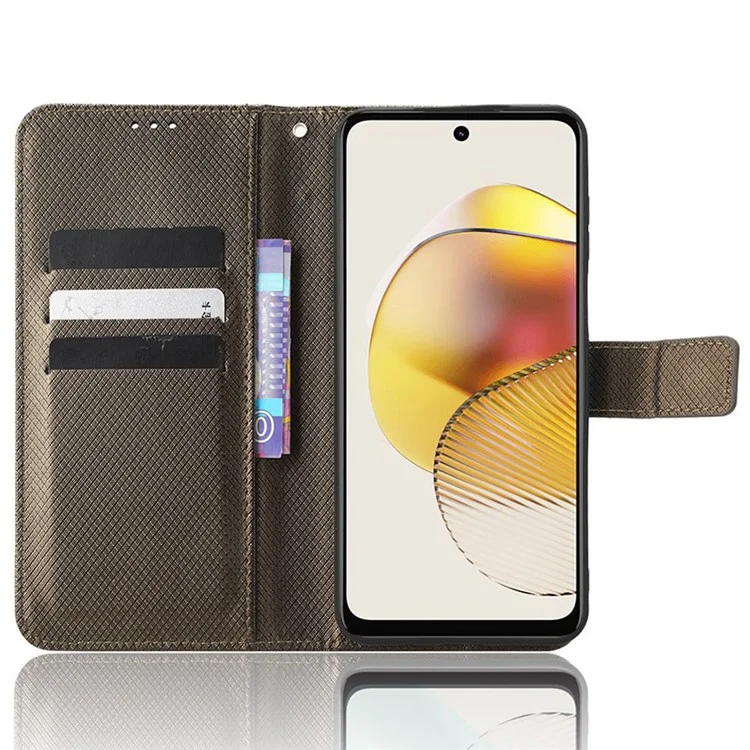 Для Motorola Moto G73 5G PU Leather Wallet Phone Case Diamond Texture Support Stand Phone Cover - Brown