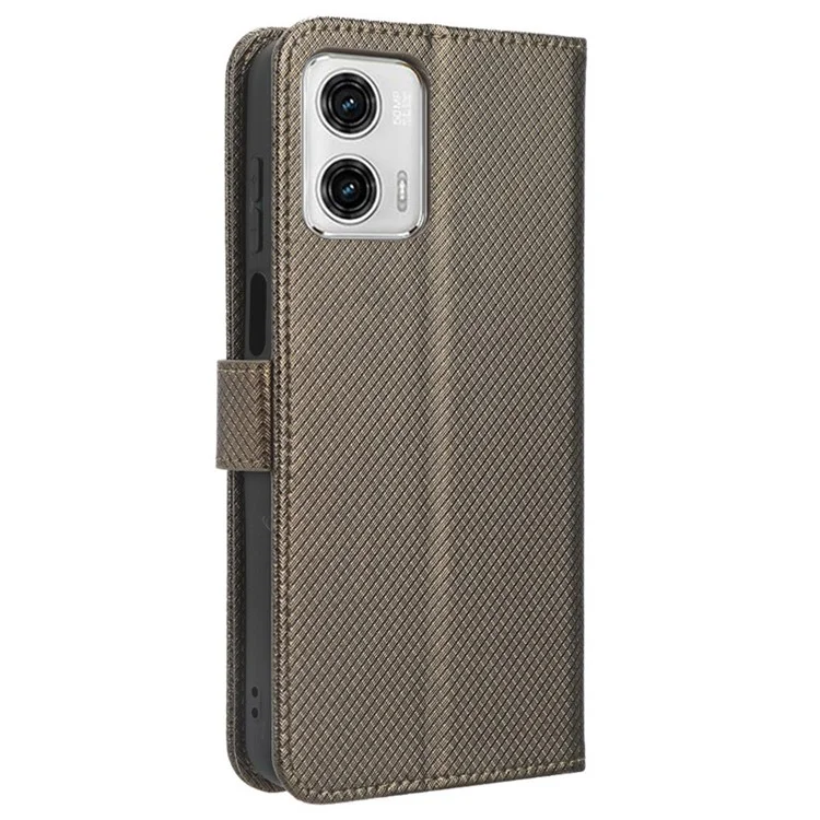 Для Motorola Moto G73 5G PU Leather Wallet Phone Case Diamond Texture Support Stand Phone Cover - Brown