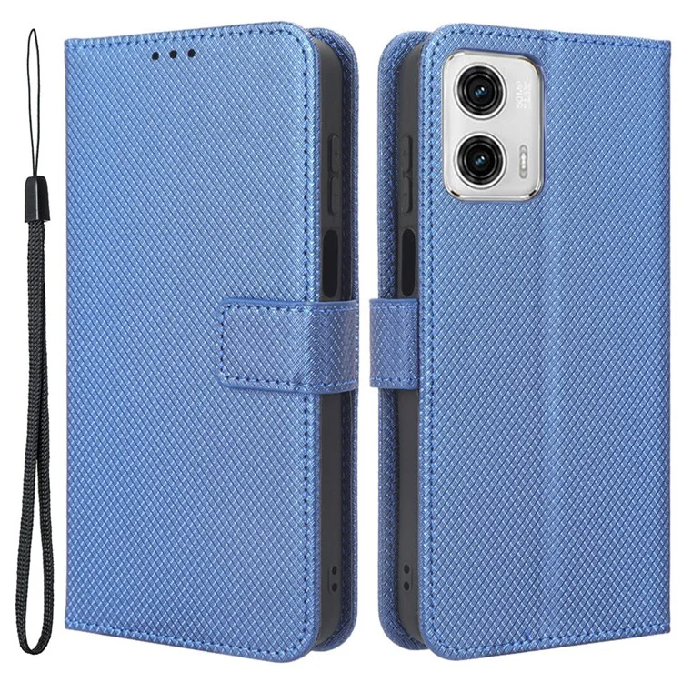 For Motorola Moto G53 5G Diamond Texture PU Leather Wallet Phone Case Folding Stand Protective Cover - Blue