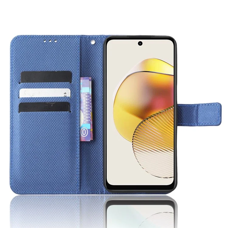 For Motorola Moto G53 5G Diamond Texture PU Leather Wallet Phone Case Folding Stand Protective Cover - Blue