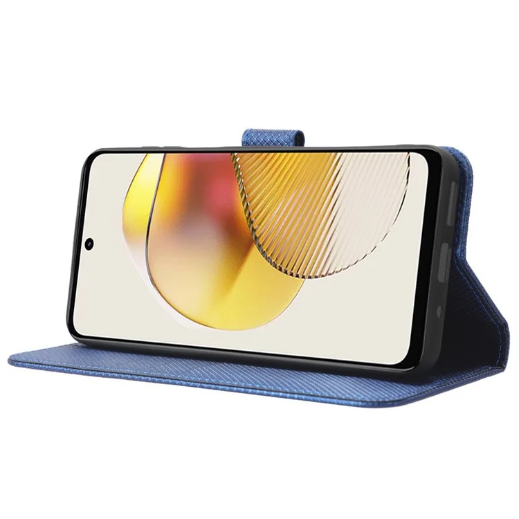 For Motorola Moto G53 5G Diamond Texture PU Leather Wallet Phone Case Folding Stand Protective Cover - Blue