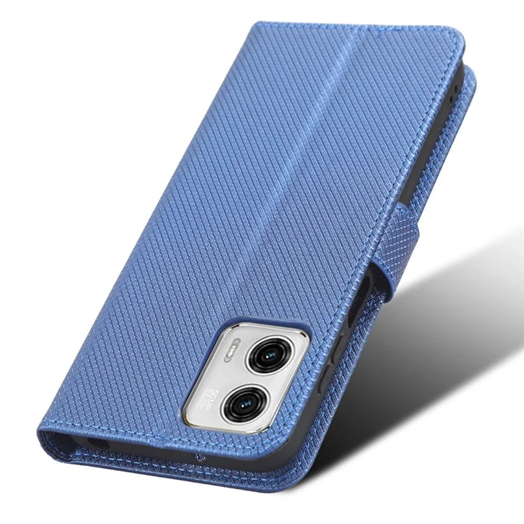 For Motorola Moto G53 5G Diamond Texture PU Leather Wallet Phone Case Folding Stand Protective Cover - Blue