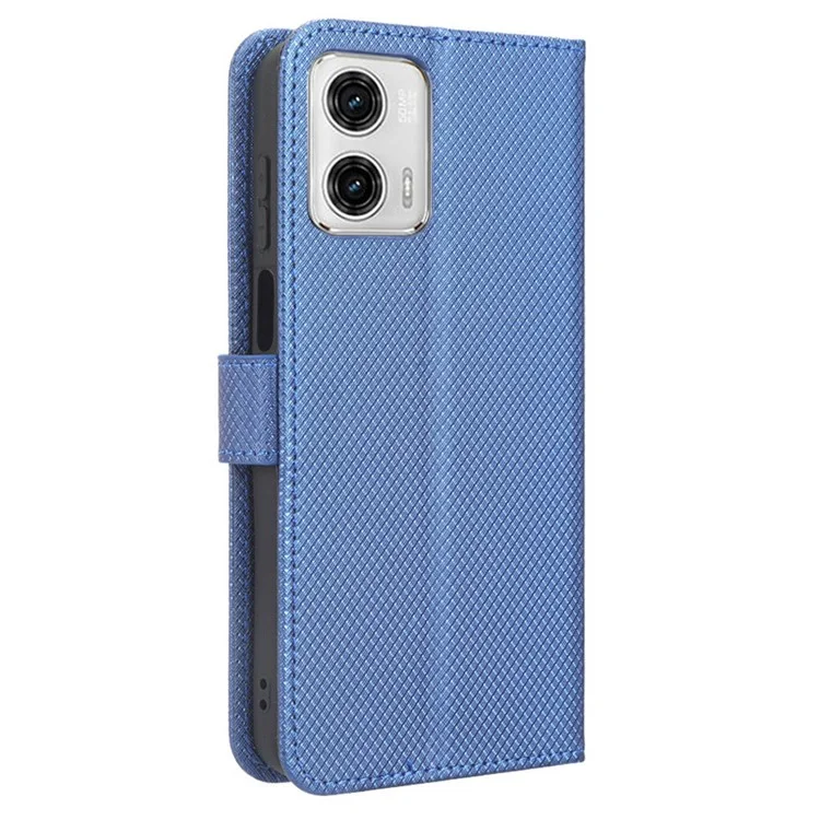 For Motorola Moto G53 5G Diamond Texture PU Leather Wallet Phone Case Folding Stand Protective Cover - Blue
