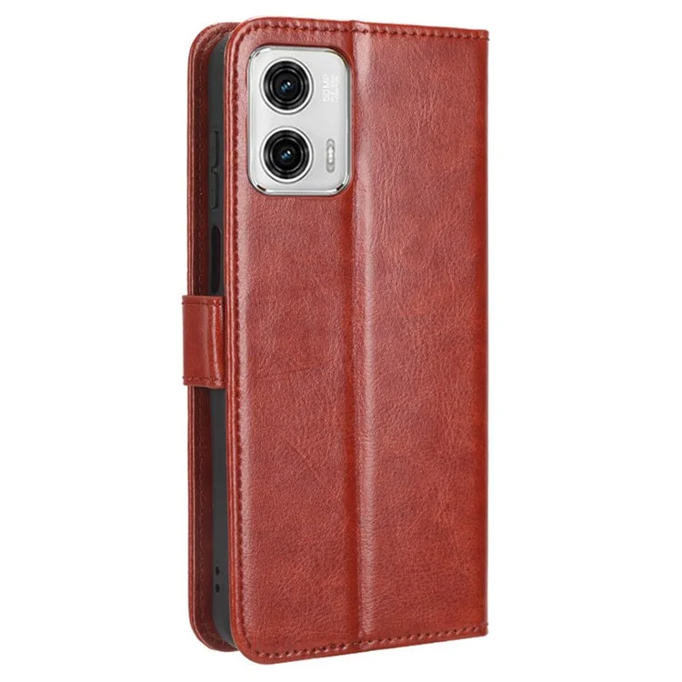 Para Motorola Moto G53 5G Crazy Horse Texture Anti-drop Phone Case PU Leather Wallet Flip Stand Cover - Brown