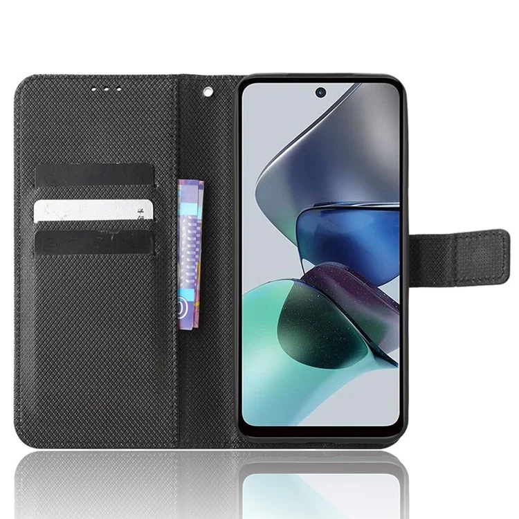 Для Motorola Moto G13 4G / G23 4G Diamond Texture Phone Stand Cover PU Leather Wallet Dorp-proof Case - Black