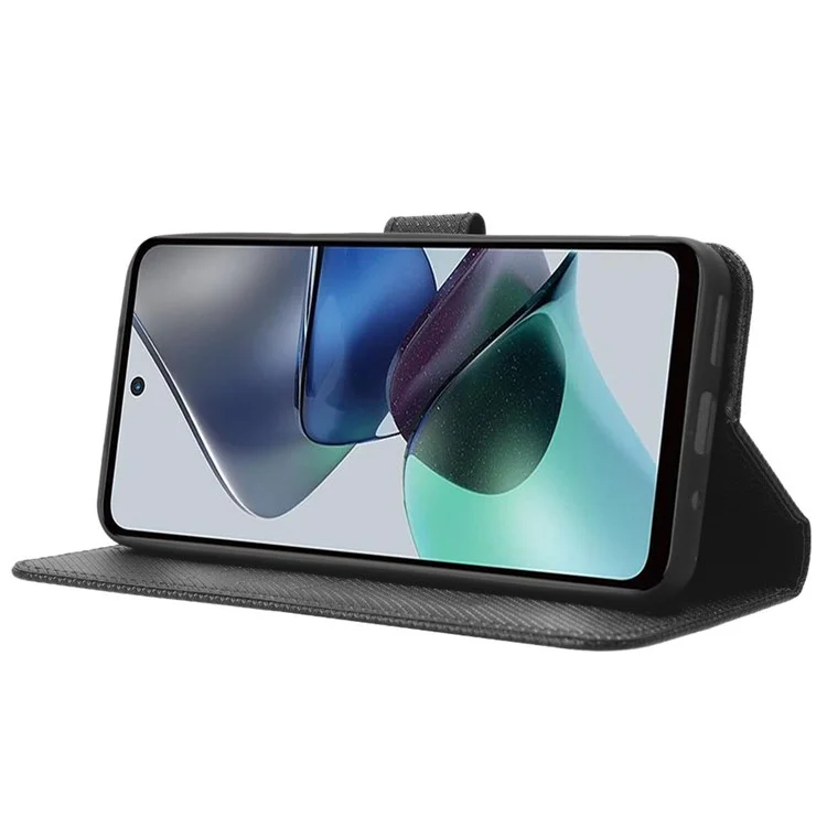 Для Motorola Moto G13 4G / G23 4G Diamond Texture Phone Stand Cover PU Leather Wallet Dorp-proof Case - Black