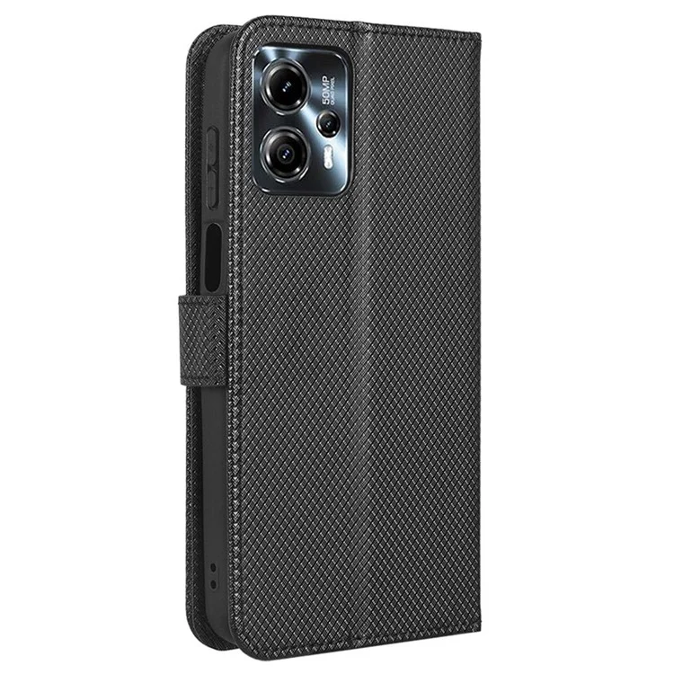Для Motorola Moto G13 4G / G23 4G Diamond Texture Phone Stand Cover PU Leather Wallet Dorp-proof Case - Black