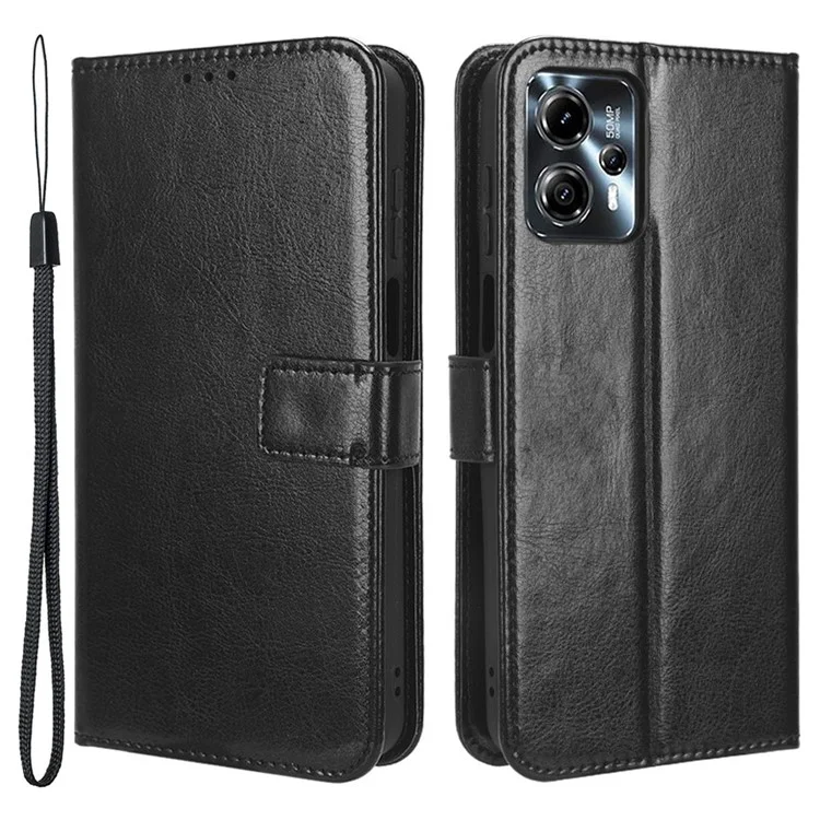 Для Motorola Moto G13 4G / G23 4G PU Leather Stand Cover Crazy Horse Texture Phone Case with Wallet - Black