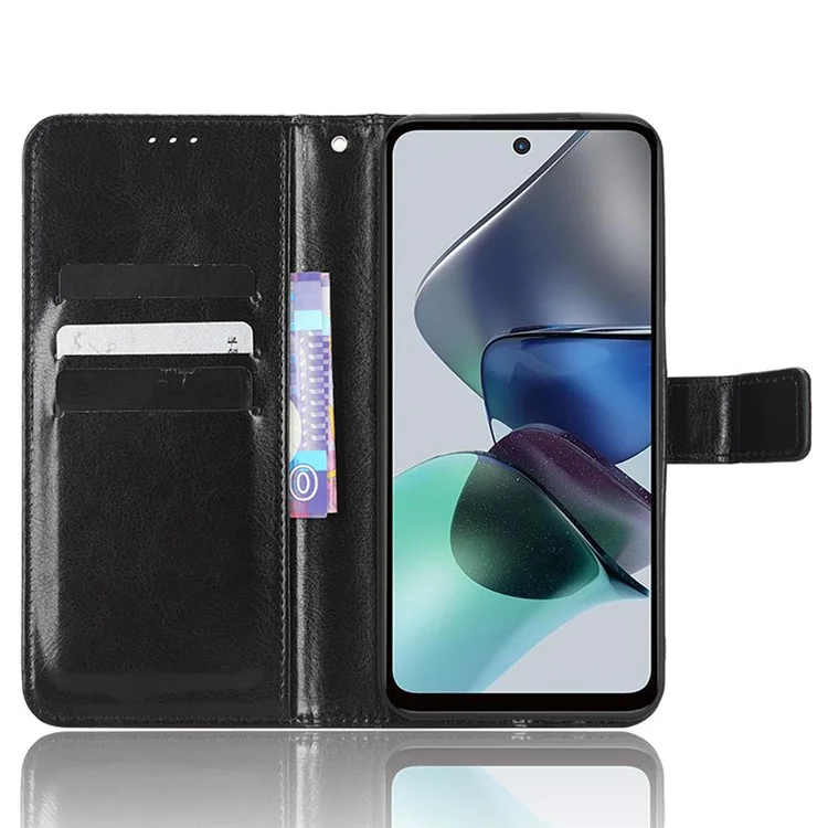 Для Motorola Moto G13 4G / G23 4G PU Leather Stand Cover Crazy Horse Texture Phone Case with Wallet - Black