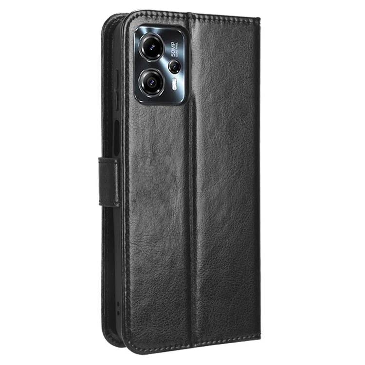 Для Motorola Moto G13 4G / G23 4G PU Leather Stand Cover Crazy Horse Texture Phone Case with Wallet - Black