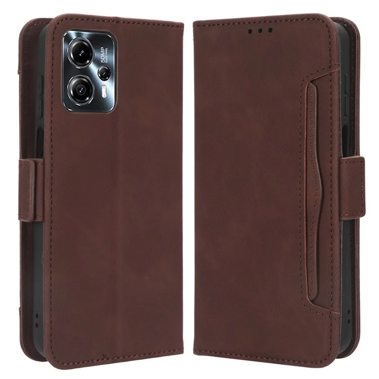Pour Motorola Moto G13 4G / G23 4G Housse de protection en cuir PU avec emplacements pour cartes multiples, support anti-chute et portefeuille - Marron