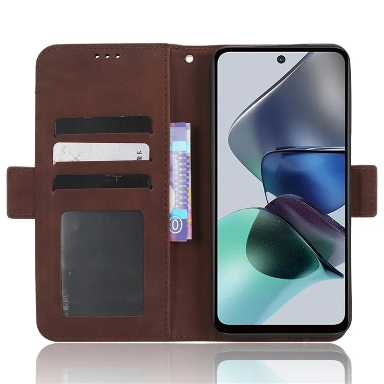 Pour Motorola Moto G13 4G / G23 4G Housse de protection en cuir PU avec emplacements pour cartes multiples, support anti-chute et portefeuille - Marron