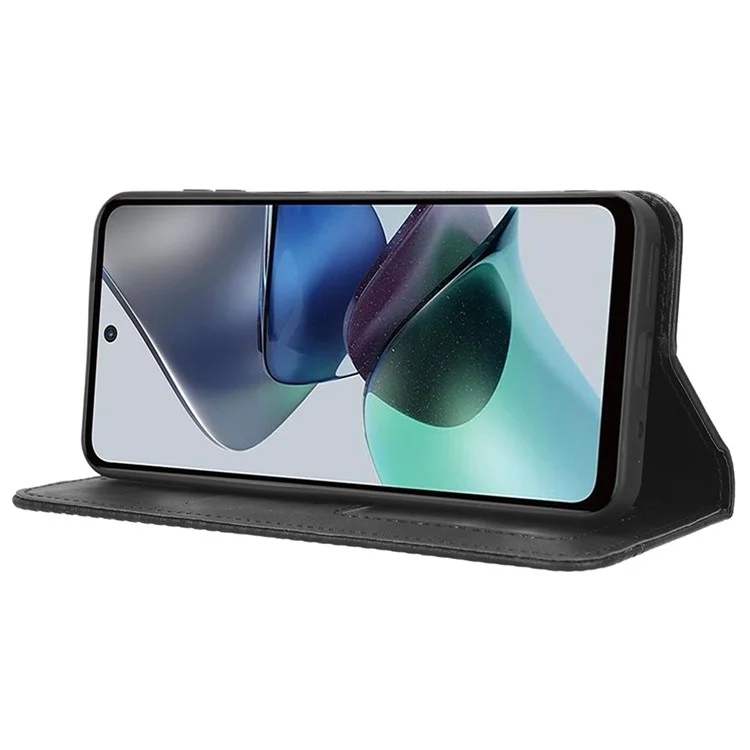 Для Motorola Moto G13 4G / G23 4G Ретро PU кожаный чехол для телефона с магнитным закрытием, подставка, чехол-кошелек - черный