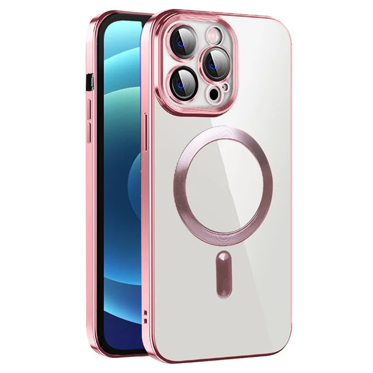 Electroplating Magnetic Case for iPhone 12 Pro 6.1 inch TPU Phone Case with CD Texture - Pink