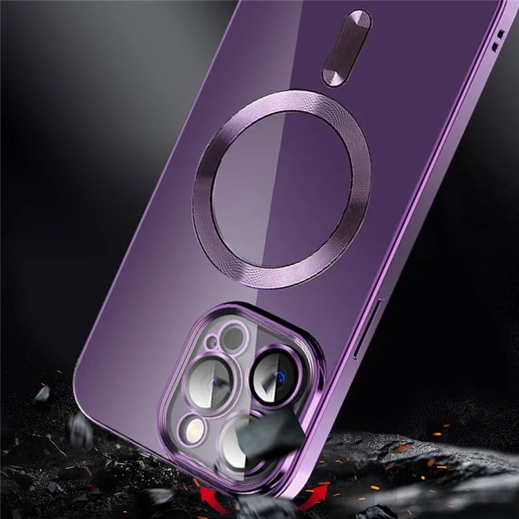 Electroplating Magnetic Case for iPhone 12 Pro 6.1 inch TPU Phone Case with CD Texture - Pink