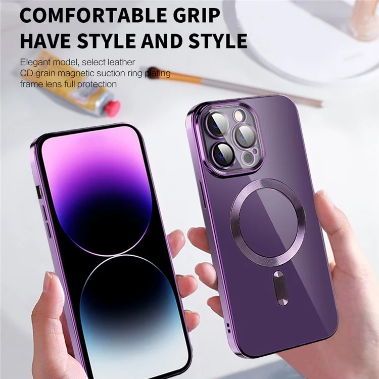 Electroplating Magnetic Case for iPhone 12 Pro 6.1 inch TPU Phone Case with CD Texture - Pink