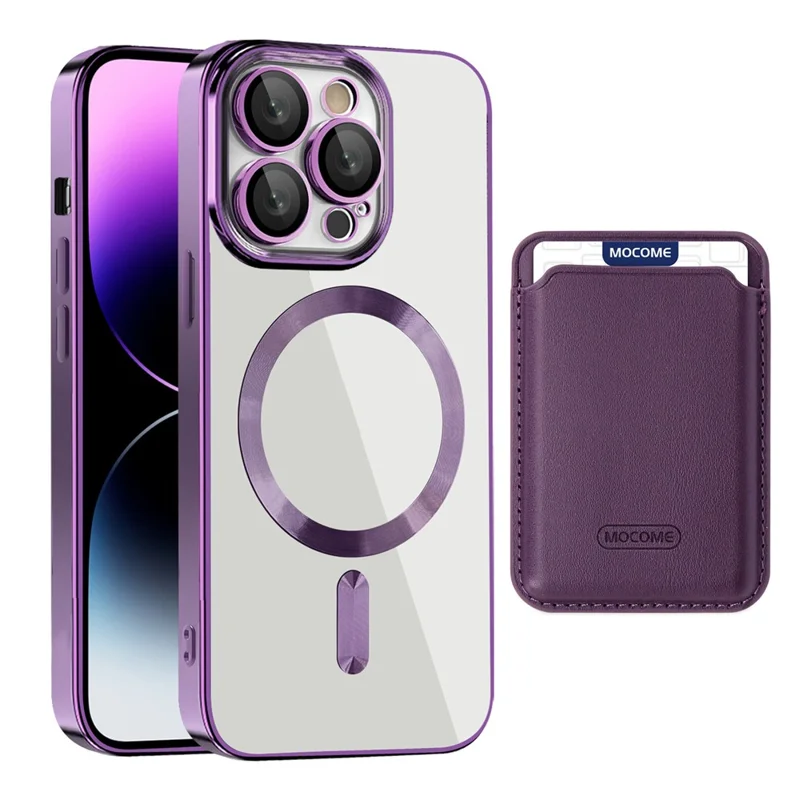 Voor iPhone 14 Pro hoesje compatibel met MagSafe CD-structuur TPU + PC telefoonhoesje met kaartenhouder - Paars