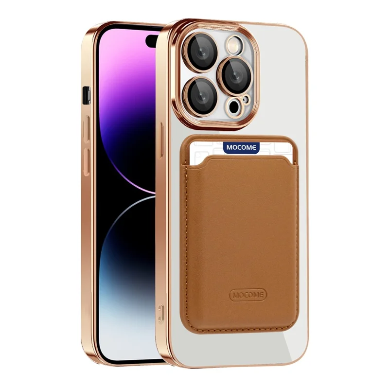 Voor iPhone 14 Pro hoesje compatibel met MagSafe CD-structuur TPU + PC telefoonhoesje met kaartenhouder - Paars