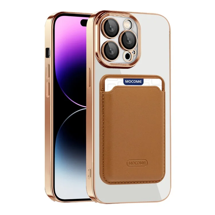 TPU + PC Slim Case for iPhone 14 Pro Max Magnetic Cover CD Texture Phone Case with Card Bag - Pink