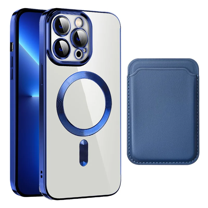 CD-Textur-Handyhülle für iPhone 13 Pro 6.1 Zoll TPU + PC-Hülle kompatibel mit MagSafe mit Kartentasche - Saphir