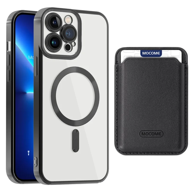 TPU + PC Case for iPhone 13 Pro Max 6.7 inch Anti-Drop Phone Cover Magnetic Slim Case with Card Bag - Black